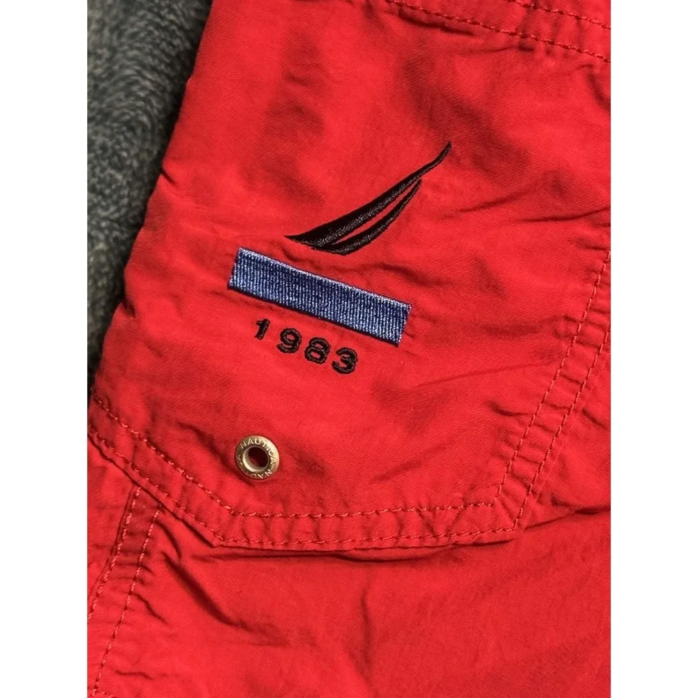 Nautica Mens Swimwear Size M Board Shorts Red Nylon Colorblock Swim Trunks 31 In